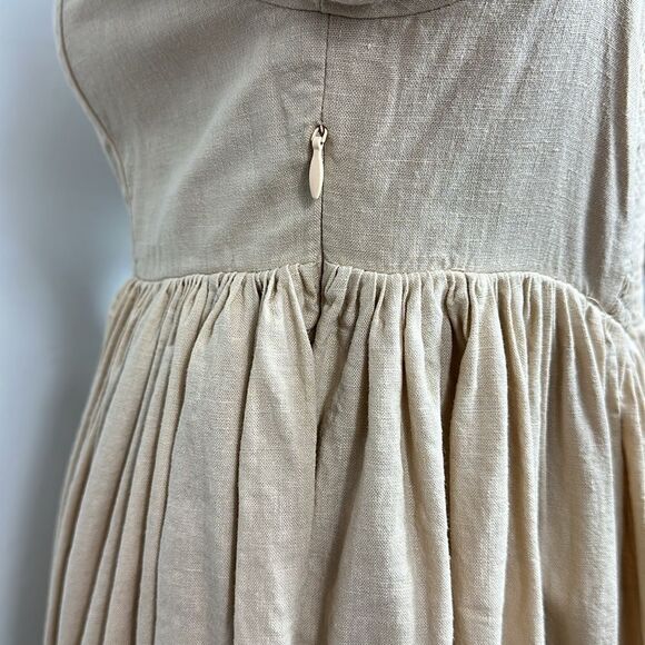 Market Linen Blend Puff Sleeve Mini Babydoll Dress In Beige Size L - Picture 4 of 9